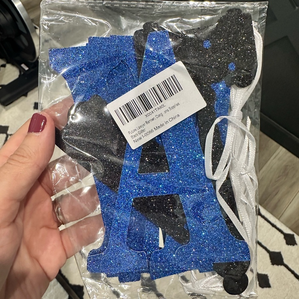 Glittery Blue and Black Letter Banner - “Passed the Bar”